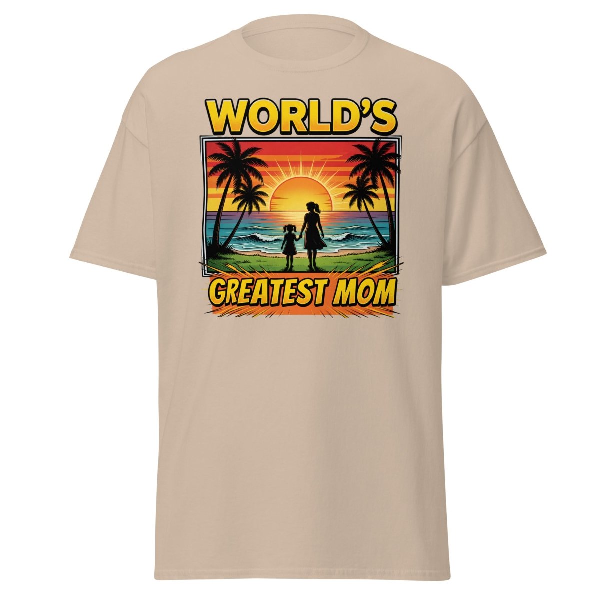 World's Greatest Mom T-Shirt - Tropical Sunset Beach Design - Sand - TeeRipple