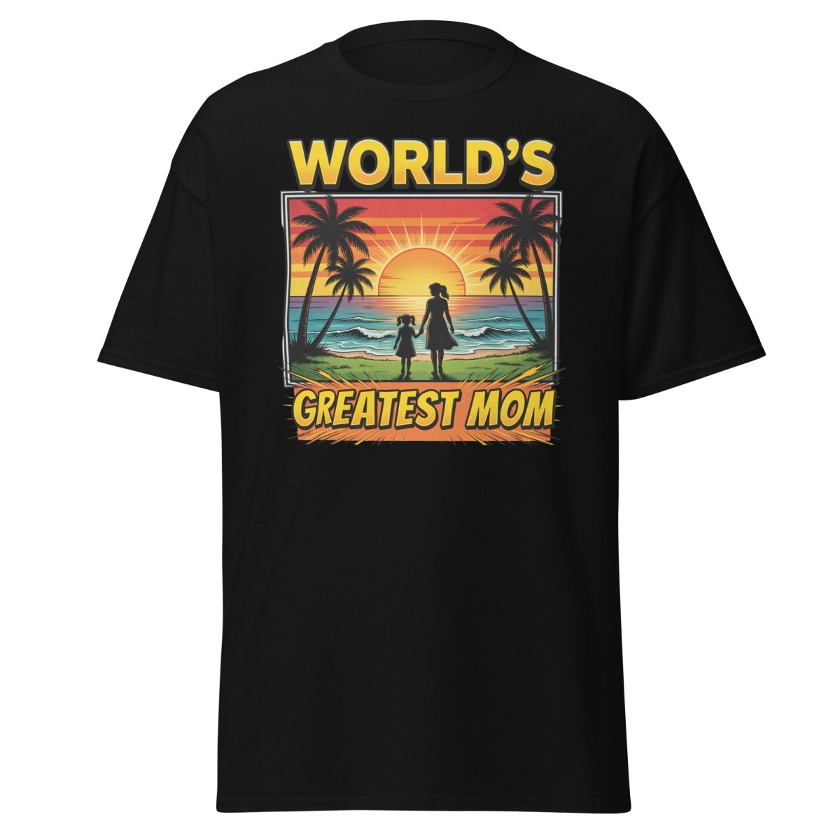 World's Greatest Mom T-Shirt - Tropical Sunset Beach Design - Black - TeeRipple