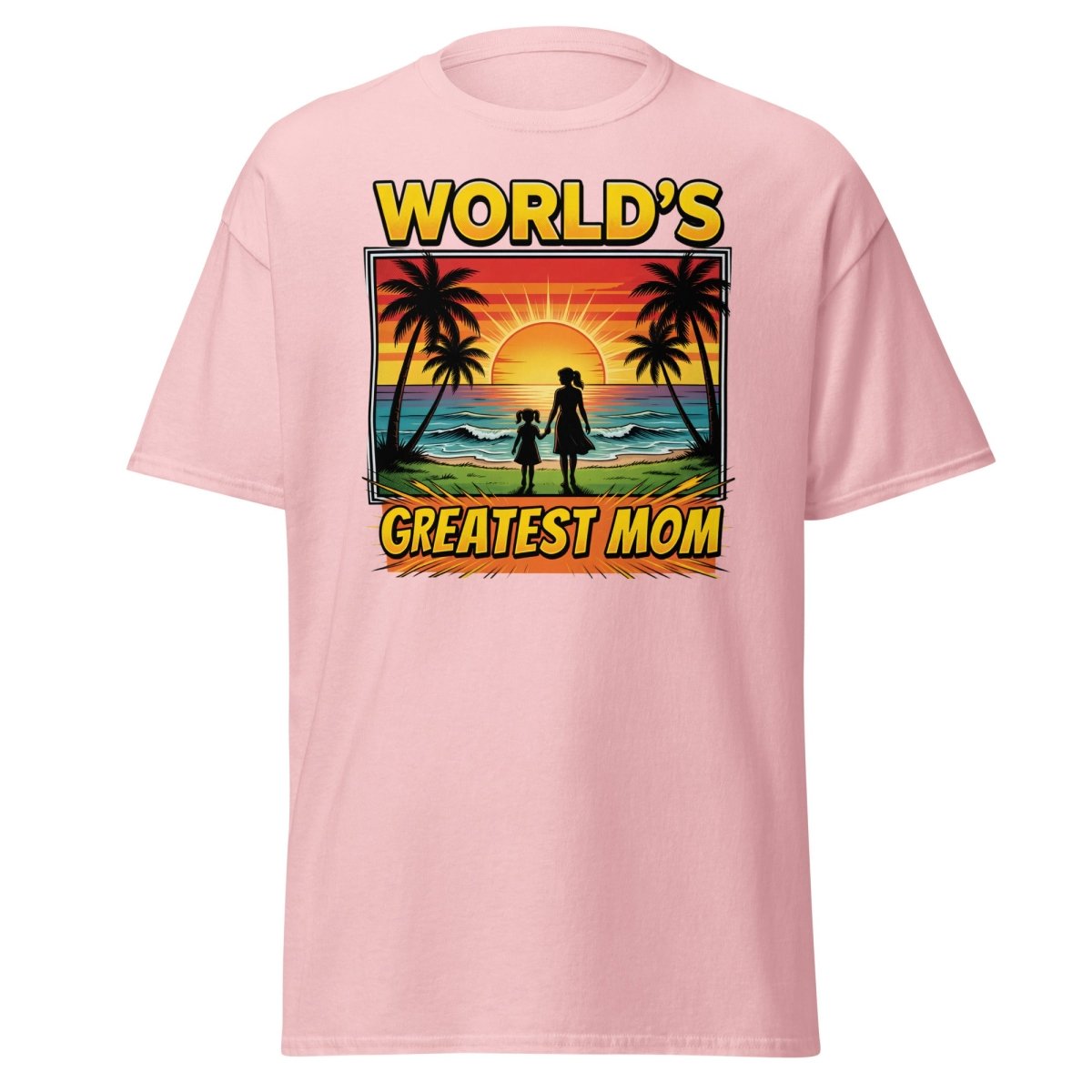 World's Greatest Mom T-Shirt - Tropical Sunset Beach Design - Light Pink - TeeRipple