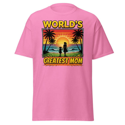 World's Greatest Mom T-Shirt - Tropical Sunset Beach Design - Azalea - TeeRipple