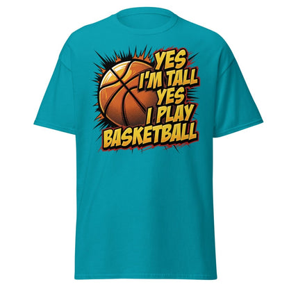 Yes I'm Tall Yes I Play Basketball Funny T-Shirt - Tropical Blue - TeeRipple