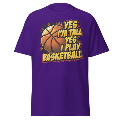 Yes I'm Tall Yes I Play Basketball Funny T-Shirt - Purple - TeeRipple
