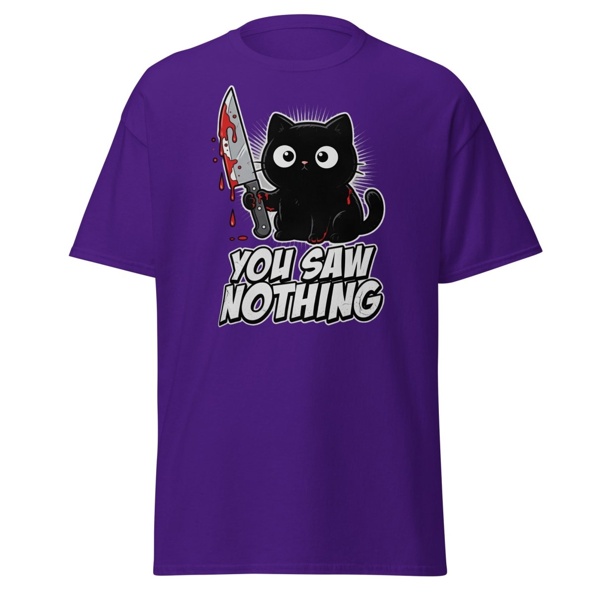 You Saw Nothing Bloody Black Cat T-Shirt - Purple - TeeRipple