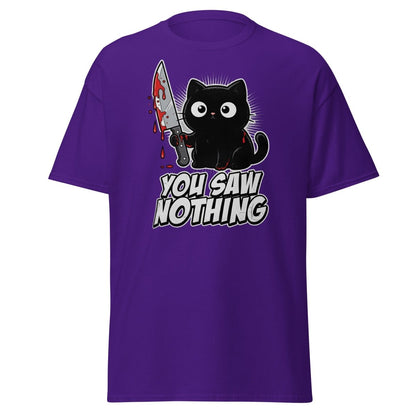 You Saw Nothing Bloody Black Cat T-Shirt - Purple - TeeRipple