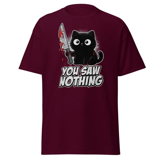 You Saw Nothing Bloody Black Cat T-Shirt - Maroon - TeeRipple