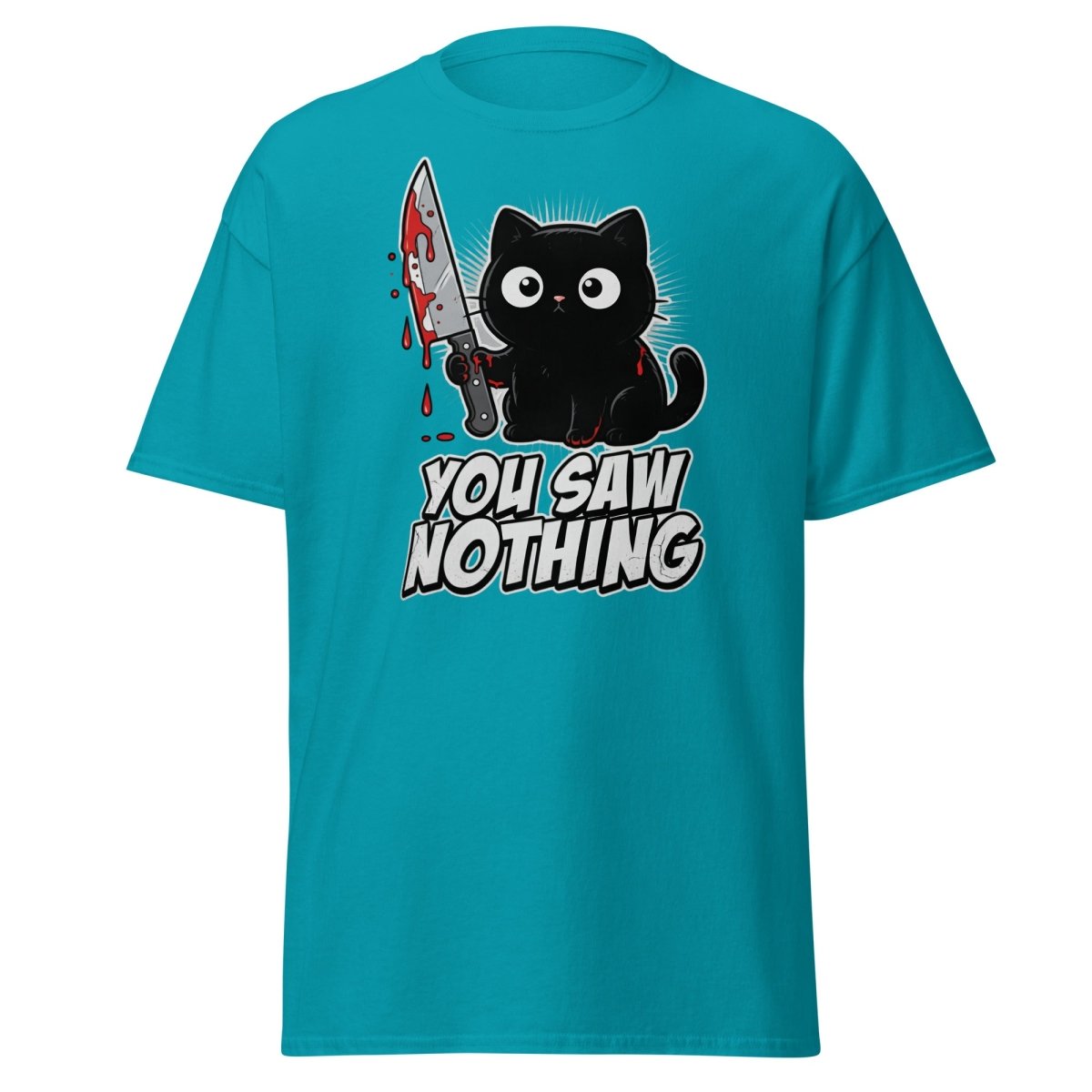 You Saw Nothing Bloody Black Cat T-Shirt - Tropical Blue - TeeRipple