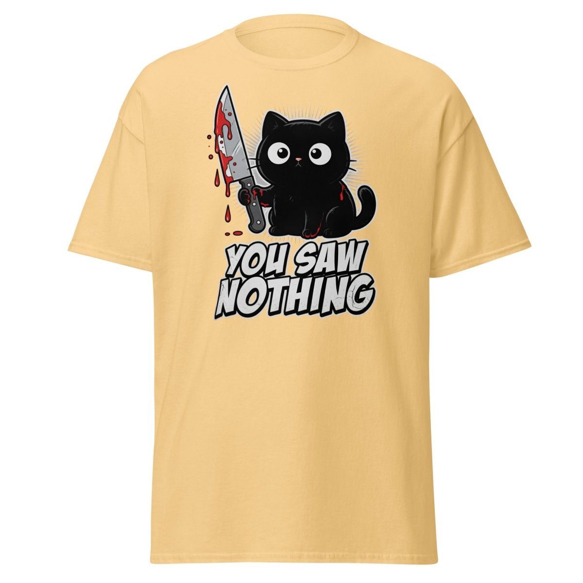 You Saw Nothing Bloody Black Cat T-Shirt - Yellow Haze - TeeRipple