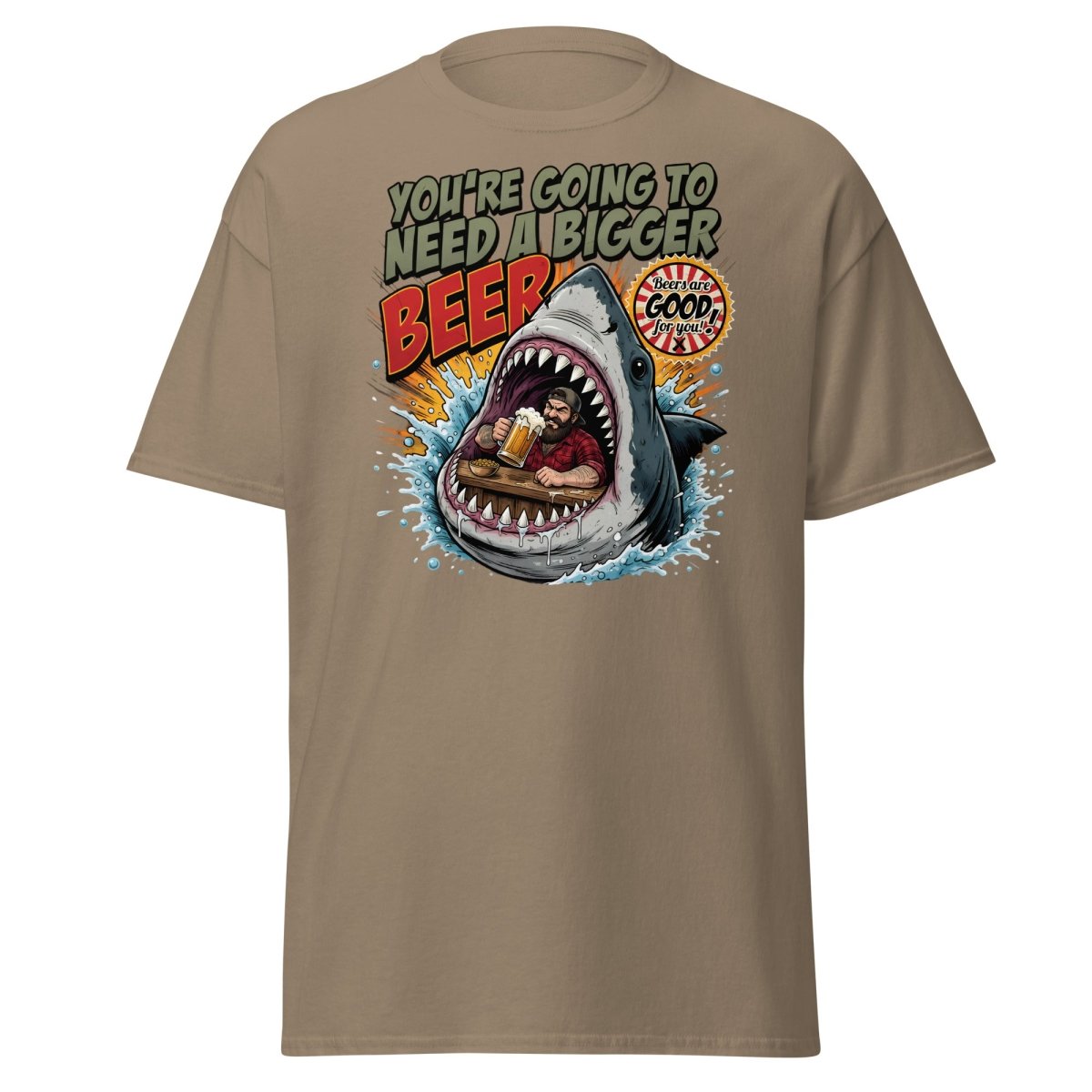 You're Gonna Need a Bigger Beer Shark T-Shirt - Brown Savana - TeeRipple
