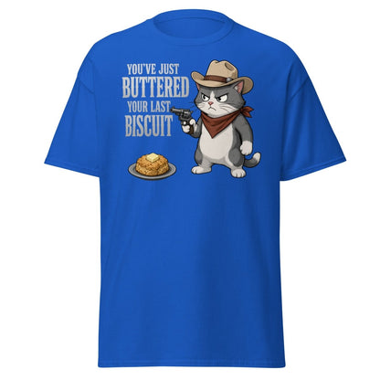 You’ve Just Buttered Your Last Biscuit Cowboy Cat Tee - Royal - TeeRipple