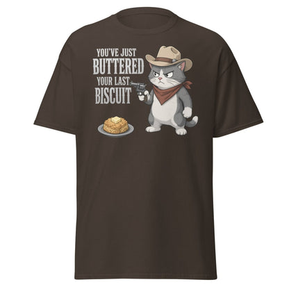 You’ve Just Buttered Your Last Biscuit Cowboy Cat Tee - Dark Chocolate - TeeRipple