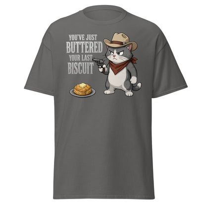 You’ve Just Buttered Your Last Biscuit Cowboy Cat Tee - Charcoal - TeeRipple