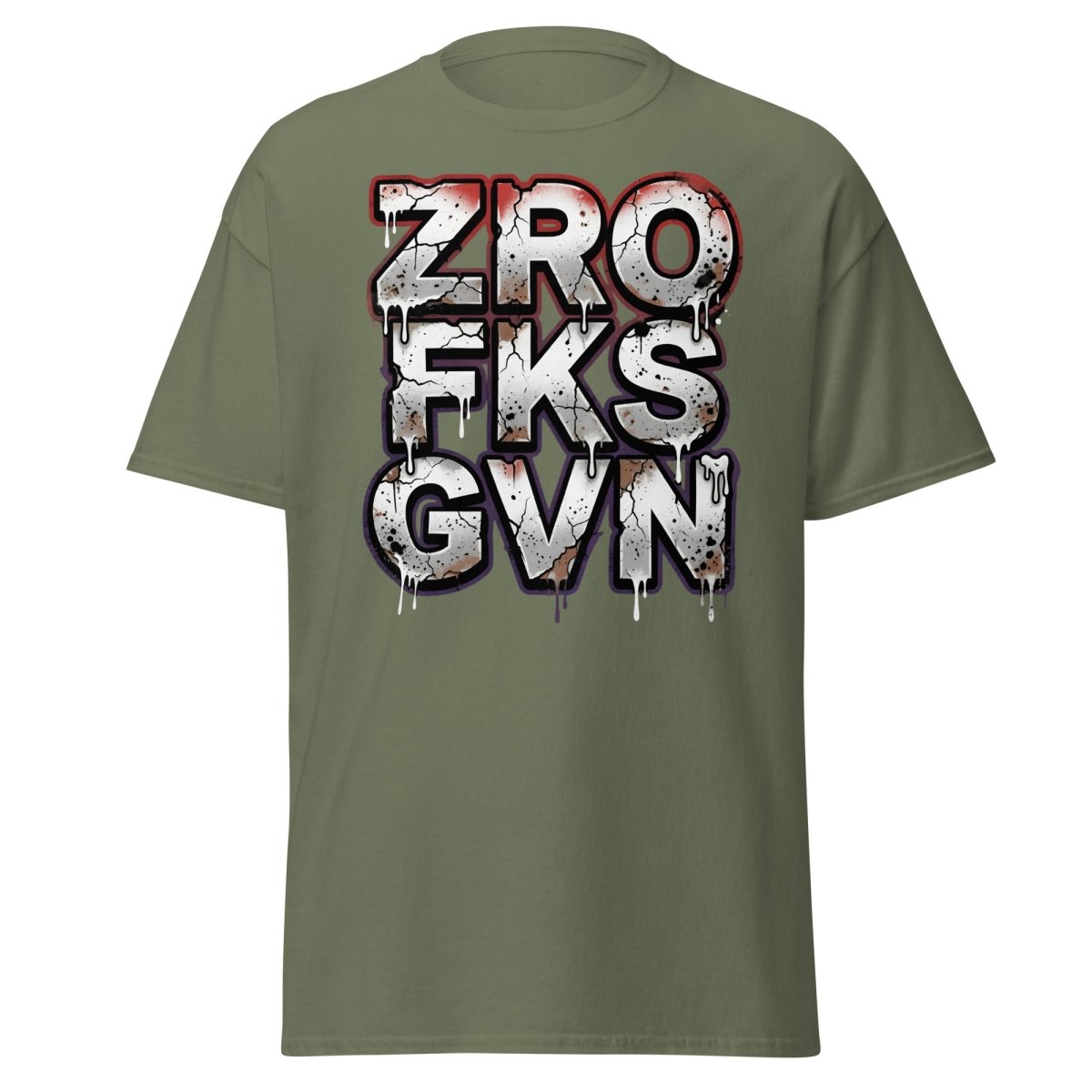 Zero Fucks Given T-Shirt - Funny Graffiti Streetwear - Military Green - TeeRipple