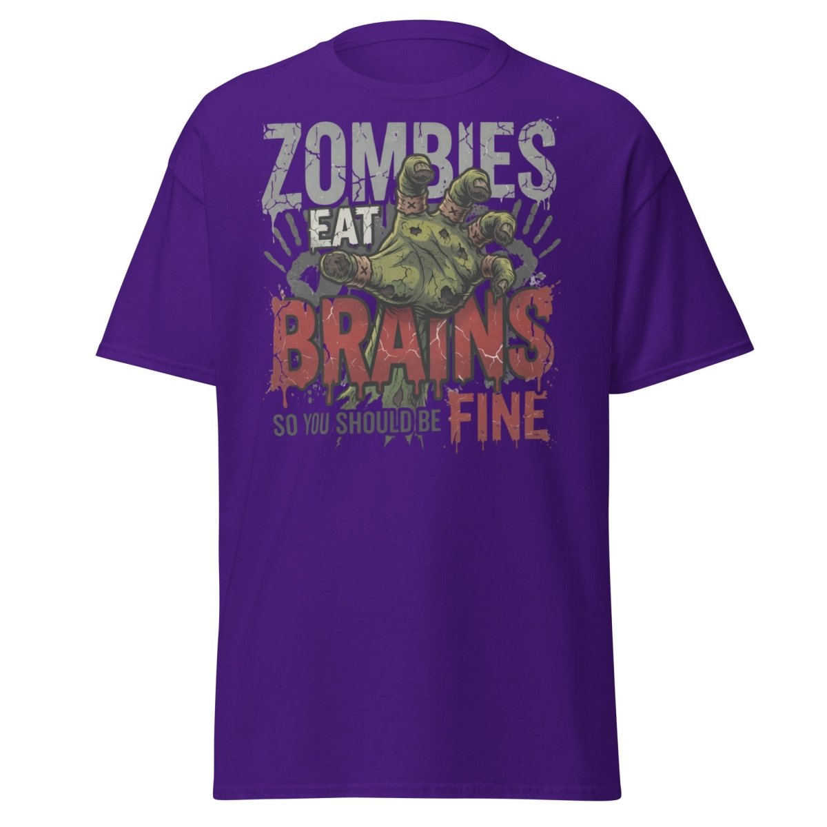Zombies Eat Brains T-Shirt Funny Zombie Humor Tee - Purple - TeeRipple