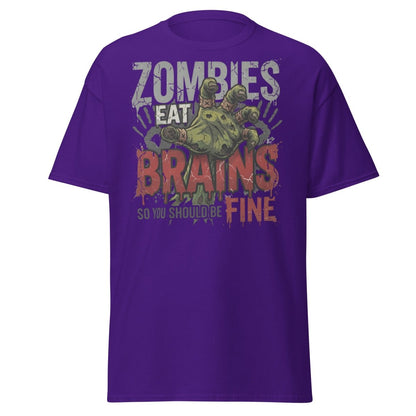 Zombies Eat Brains T-Shirt Funny Zombie Humor Tee - Purple - TeeRipple