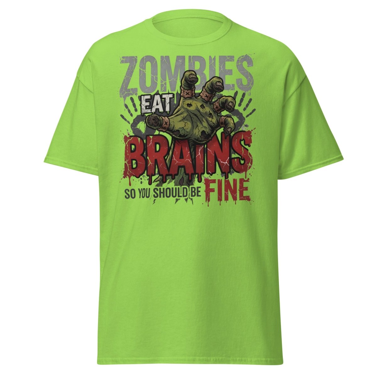 Zombies Eat Brains T-Shirt Funny Zombie Humor Tee - Lime - TeeRipple