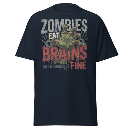 Zombies Eat Brains T-Shirt Funny Zombie Humor Tee - Navy - TeeRipple