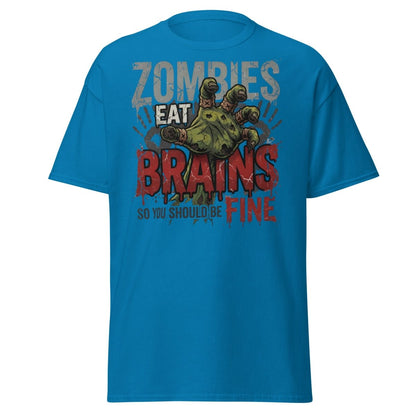 Zombies Eat Brains T-Shirt Funny Zombie Humor Tee - Sapphire - TeeRipple