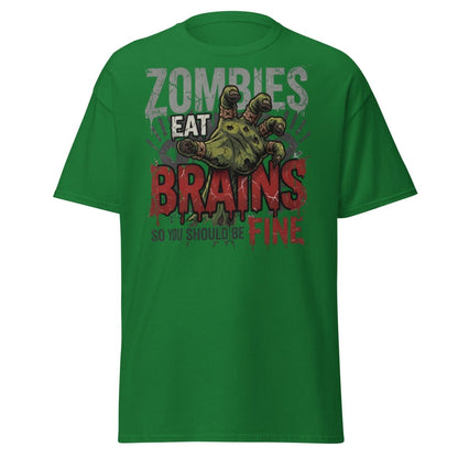Zombies Eat Brains T-Shirt Funny Zombie Humor Tee - Turf Green - TeeRipple