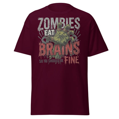 Zombies Eat Brains T-Shirt Funny Zombie Humor Tee - Maroon - TeeRipple