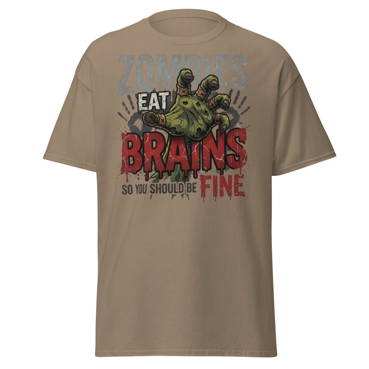 Zombies Eat Brains T-Shirt Funny Zombie Humor Tee - Brown Savana - TeeRipple