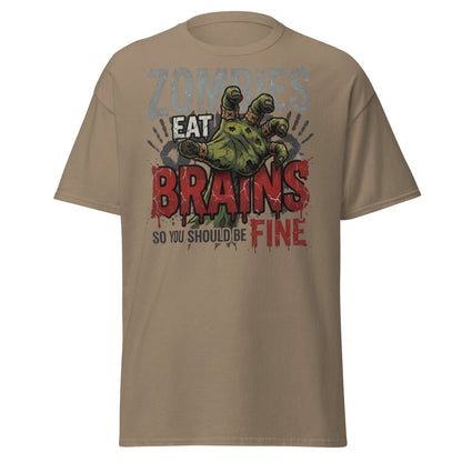 Zombies Eat Brains T-Shirt Funny Zombie Humor Tee - Brown Savana - TeeRipple