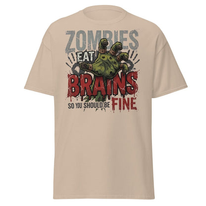 Zombies Eat Brains T-Shirt Funny Zombie Humor Tee - Sand - TeeRipple