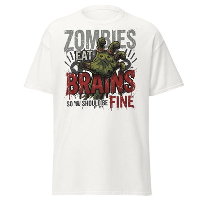 Zombies Eat Brains T-Shirt Funny Zombie Humor Tee - White - TeeRipple