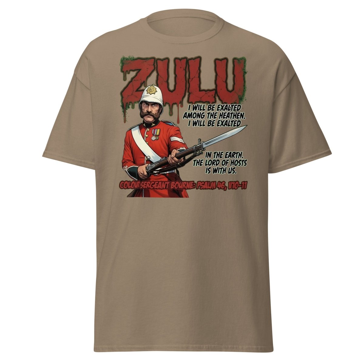 Zulu Colour Sergeant Bourne T-Shirt – Psalm 46 Military Tee - Brown Savana - TeeRipple